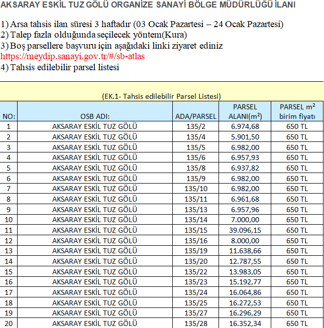 ORGANİZE SANAYİ BÖLGESİ ARSA TAHSİS İLANI 