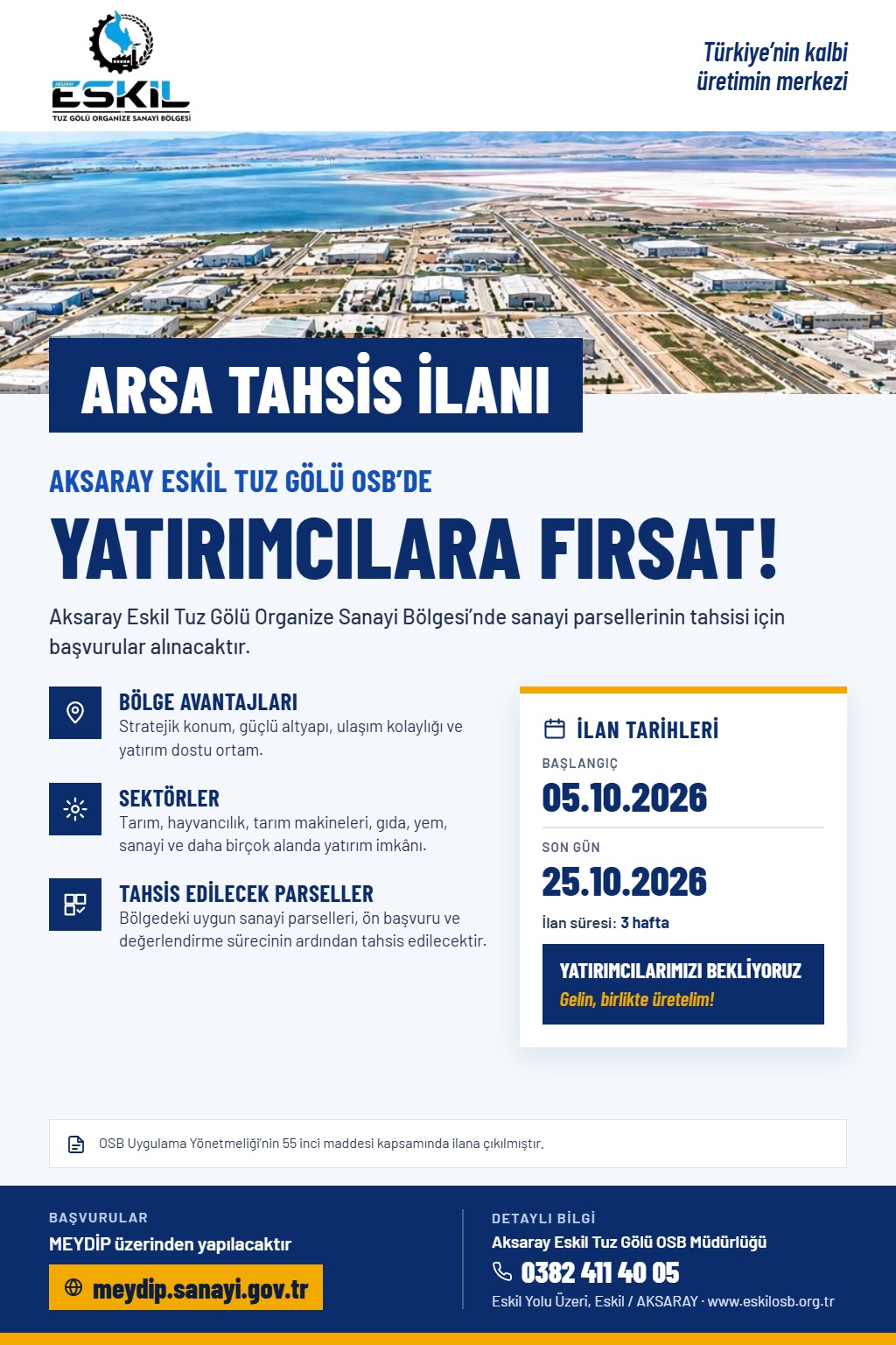 ORGANİZE SANAYİ BÖLGESİ ARSA TAHSİS İLANI